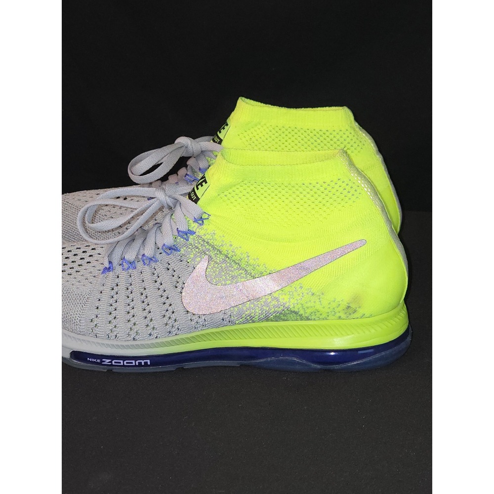 Nike Zoom All Out Flyknit Women Running Shoes Neon Yellow Gray Mid Top Athletic - Picture 5 of 12